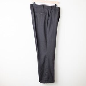 Made In Italy 100% Wool Dress Pants Gray Flat Front Mens 38 Plaid Cuff 5362 SF